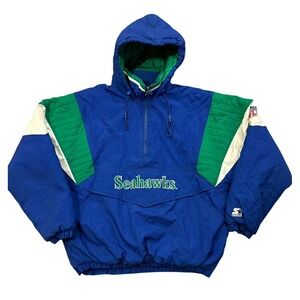 Vtg Starter Proline Seattle Seahawks 1/2 Zip Jacket 90s Pullover Pouch Men's XL